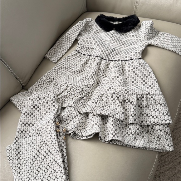 Janie and Jack Geo Faux Fur Collared metallic Dress and leggings  Sz 6 2 pieces - Picture 3 of 8